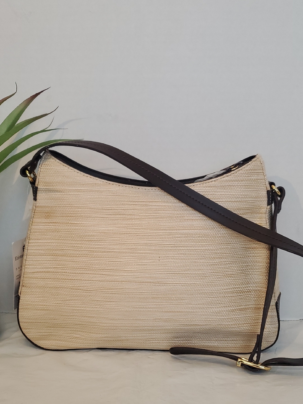Etienne Aigner Cream Woven Shoulder Bag with Black Trim - Picture 3 of 4